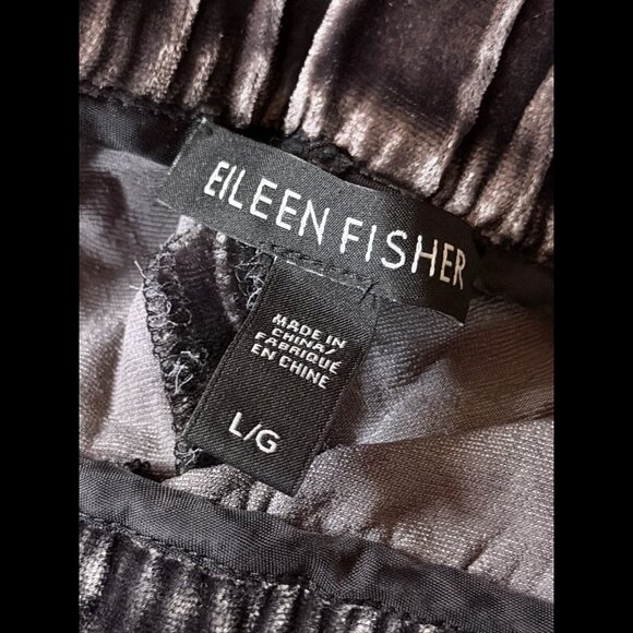 Eileen Fisher Trousers Large Womens Brown Gray Crushed Velvet Joggers Silk Blend - Picture 7 of 8